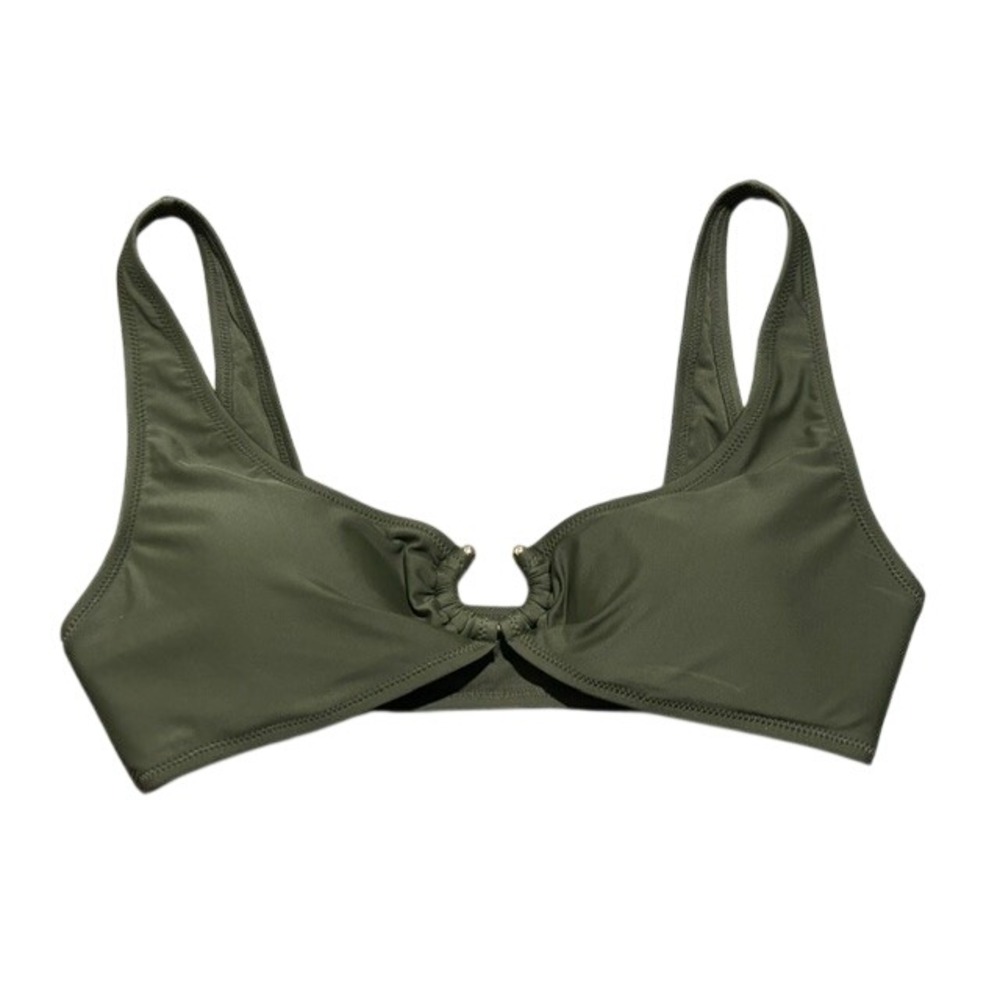 NWT HM Womens Olive Green O-Ring Front Bikini Top Boho Sexy Earthy Modern Medium